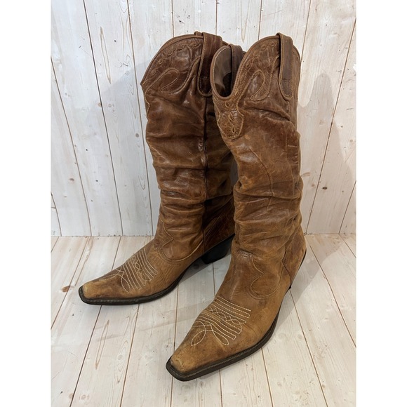 Steve Madden Shoes - Steve Madden Women's Sz 10B Brown Leather Distressed Western Boots Scrunch Shaft